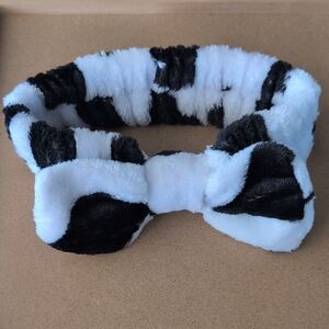 Black and White Fuzzy Spa Headband with Bow